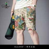 薩拉維夫（Sllavif）2025新款彩繪玫瑰短褲男士夏季個(gè)性花卉沙灘褲時(shí)尚印花休閑五分褲 花色 L