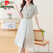 皮爾卡丹（PIERRE CARDIN）大碼西裝連衣裙女夏季收腰遮肚子顯瘦氣質(zhì)名媛高端歐洲站歐貨裙子 米灰色  S 【氣質(zhì)名媛高端女神范高級(jí)感】