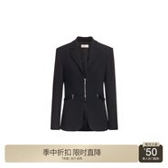歐時(shí)力OCHIRLY 設(shè)計(jì)感拉鏈西裝外套女時(shí)尚可拆裝飾帶高級秋季新品 黑色 L