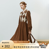 FANSILANEN范思藍(lán)恩22FS4178長(zhǎng)袖內(nèi)搭針織連衣裙女秋冬V領(lǐng)毛衣裙中長(zhǎng)款過(guò)膝 焦糖色 M