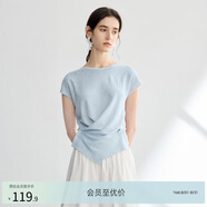 亦谷微透圓領(lǐng)針織衫短袖女2025夏季新款復古時(shí)尚不規則設計感上衣 baby藍 M