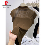 皮爾卡丹黑色半高領(lǐng)短袖t恤女2025新款夏季網(wǎng)紗打底衫修身內搭感上衣 綠色 M