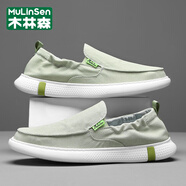 木林森（MULINSEN）【精選布鞋】大碼懶人鞋一腳蹬老北京布鞋男款帆布鞋駕車休閑鞋 草綠(DP-2105) 40