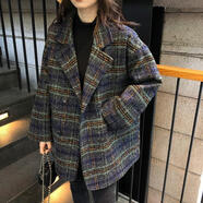 冉藝嵐同款格子外套女2025年春季新款韓版復(fù)古洋氣減齡小香風(fēng)呢子外套女 墨綠色【不加棉】 S 70-104#
