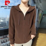 皮爾卡丹（pierre cardin）2025新款連帽衛衣羊毛衫女毛絨開(kāi)衫女毛衣外套帽衫拉鏈針織打底衫 咖啡色今年流行的輕奢品牌 M