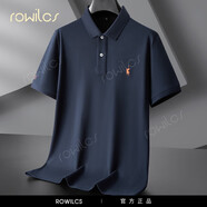 rowilcs品牌加大碼男裝薄款運(yùn)動(dòng)短袖polo衫特大號(hào)寬松翻領(lǐng)半袖打底體恤衫 深藍(lán) L (建議110-130斤)