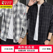 啄木鳥(niǎo)格子襯衫男士裝春秋季款外套休閑長(cháng)袖襯衣外穿衣服 2108白色+2107黑格 XL