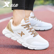 特步男鞋跑步鞋新款夏季厚底旅游透氣輕便皮網(wǎng)面休閑運(yùn)動鞋慢跑鞋子男 帆白/棕灰色-(皮網(wǎng)) 42