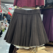 汐渝松弛感針織百褶短裙2025秋冬新款字顯瘦純色大擺半身裙女708 咖色 均碼