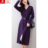 皮爾卡丹（pierre cardin）2025秋冬新款針織連衣裙女顯瘦氣質(zhì)中長(zhǎng)裙修身毛衣裙潮流時(shí)尚簡(jiǎn)約 暗紫羅蘭 均碼