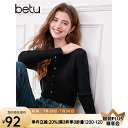 百圖betu女裝2025春季新款毛衣翻領(lǐng)修身彈力舒適套頭毛衫女2501T03 黑色 M