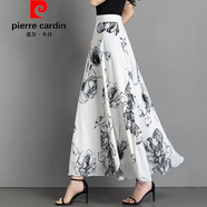 皮爾卡丹（pierre cardin）官方品牌高端半身裙女夏季2026新款氣質(zhì)波點(diǎn)大碼顯瘦修身仙女大擺 白底水墨花 XL 建議115-125斤