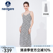 Navigare意大利小帆船無(wú)袖連衣裙女士夏季修身時(shí)尚碎花裙薄款吊帶裙 科技白/黑 M 碼