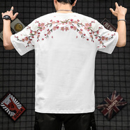 MCDV國(guó)潮中國(guó)風(fēng)錦鯉魚(yú)刺繡情侶體恤寬松hiphop五分短袖T恤男夏ins半袖 （梅花刺繡）白色 M