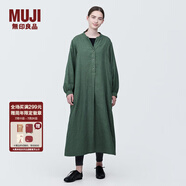 無印良品（MUJI）女式 木棉混雙層紗織長(zhǎng)袖連衣裙長(zhǎng)裙裙子襯衫裙 BC2IOC4S 煙熏綠色 XS 150/76A