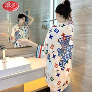 浪莎（LangSha）輕奢冰絲睡裙春夏性感純欲超薄襯衫外穿家居服蕾絲高級感睡衣女 滿(mǎn)天星小熊【女神戰袍】 均碼 【80-150斤可穿】