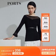 PORTS寶姿 商場同款新品女裝微喇袖透視針織衫SL8K409HZE011 黑色 L