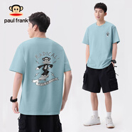 大嘴猴（paul frank）PaulFrank/圓領(lǐng)t恤男短袖夏季潮牌純棉上衣休閑百搭體恤 淺藍%23PM滑板線(xiàn)猴 M