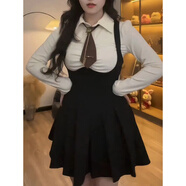 冉藝嵐同款莉亞大碼打底套裝百褶裙新款辣妹學(xué)院風顯瘦jk上衣背帶裙兩件 杏色上衣+背帶短裙ak M 建議80-100斤