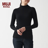 無印良品 MUJI 女式 寬羅紋 可水洗 半高領(lǐng)毛衣長(zhǎng)袖針織衫 BAA02A1A 黑色 M