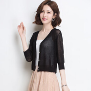 LANRY AFROM25/時(shí)尚朗姿2025夏季新款桑蠶絲小披肩針織女開(kāi)衫薄款外搭短款空調衫配吊帶裙 黑色 薄款 L （105-115斤）