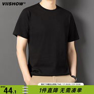 viishow短袖t恤男士夏季薄款透氣純色帥氣潮流半袖T恤寬松圓領(lǐng)T恤   黑色 XL