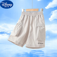 迪士尼（Disney）3-15歲男童速干短褲七分褲子夏季薄款直筒中褲2025新款寬松兒童馬 1956米色 --短褲 150 cm (建議身高140-150cm左右)