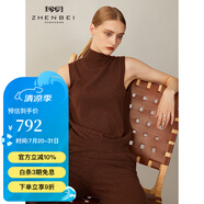 珍貝2022秋冬新款女裝半高領(lǐng)無袖純羊絨背心保暖針織衫內(nèi)搭049 栗咖 S （95碼）