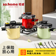 so.home德國(guó)品質(zhì)】無(wú)涂層琺瑯高壓鍋家用壓力鍋燃?xì)怆姶艩t通用1-4人使用 紅色 迷你琺瑯高壓鍋 16cm 2.5L
