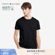 TOMMY HILFIGER【輕柔感】夏季男裝純棉休閑簡(jiǎn)約內(nèi)搭百搭圓領(lǐng)短袖T恤10839 黑色BDS S (推薦：120-135斤)