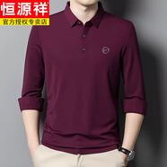 恒源祥桑蠶絲長(cháng)袖t恤男春秋季中老年男士打底衫爸爸秋裝翻領(lǐng)上衣POLO衫 hyx-5506T翻領(lǐng)長(cháng)袖T恤棗紅 XL 115/52