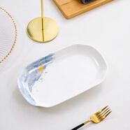 品聚德骨瓷長(cháng)方形大號魚(yú)盤(pán)家用純白蒸魚(yú)盤(pán)子10/14英寸深魚(yú)盤(pán)餐具盛魚(yú)盤(pán) 藍顏骨瓷蓮花魚(yú)盤(pán)10英寸 1個(gè)