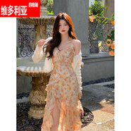 維多利亞的格調(diào)法式絕美碎花吊帶連衣裙女春季2025新款溫柔風仙女超仙不規(guī)則裙子 開衫+吊帶裙 一套 S