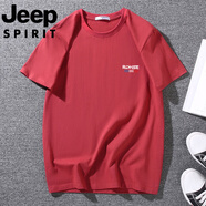 吉普（JEEP）短袖t恤男夏季胖子體恤加肥加大棉質(zhì)寬松半袖青年休閑打底衫 磚紅 小三道杠 M 100-110斤