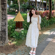 KVTROPA大碼女裝200斤胖mm加肥加大夏裝法式杏色蝴蝶結(jié)常規(guī)袖連衣裙女夏 白色開衫+黃色吊帶裙 兩件套 2XL 建議體重【140160