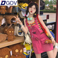 DGOV牛仔背帶裙女夏小個(gè)子多巴胺穿搭套裝樹(shù)莓粉休閑減齡工裝短裙套裝 兩件套套裝 L 推薦110-120斤