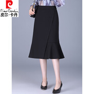 皮爾卡丹（pierre cardin）中長(cháng)款魚(yú)尾裙包臀裙女2025春秋季新款潮流時(shí)尚遮肚子荷葉邊半身裙 黑色 M 【體重90-100斤】