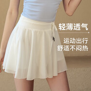 天丂大碼運動(dòng)短褲裙式女夏假兩件防走光瑜伽裙褲跑步健身網(wǎng)球百褶裙 元氣白 M 【適合95-110斤】
