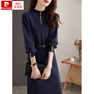 皮爾卡丹（pierre cardin）秋冬新款氣質(zhì)輕熟風(fēng)紐扣內(nèi)搭針織連衣裙大碼女裝百搭毛衣裙 藏青色 S