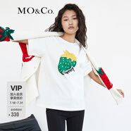 MO&Co.春夏季刺繡字母彩繪草莓印花短袖純棉T恤圓領(lǐng)上衣摩安珂 日落白色-第2批 M 165