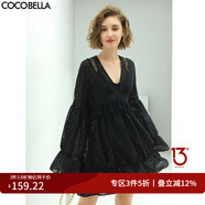 COCOBELLA璀若星河優(yōu)雅提花亮片連衣裙V領(lǐng)娃娃裙FR88 黑色 M