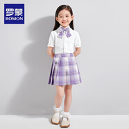 羅蒙女童JK裙子格子裙半身裙夏季兒童寶寶短裙高腰顯瘦百褶裙 紫色格子短裙 110
