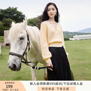 香影法式v領(lǐng)玫粉色減齡針織上衣女春裝2025新款鏤空毛衣開衫外套 黃色 M