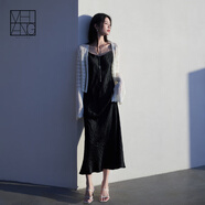 美洋（MEIYANG）赫本序曲醋酸吊帶裙 輕奢緞面細帶通勤黑色連衣裙夏季新款中長裙 黑色（加長版） M