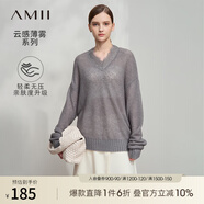AMII2025春極簡(jiǎn)新款純色V領(lǐng)馬海毛中長(zhǎng)寬松薄款套頭彈力針織衫女 灰色 S