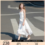 三彩2025秋季新款白月光蛋糕裙無袖連衣裙蕾絲拼接浪漫長裙女