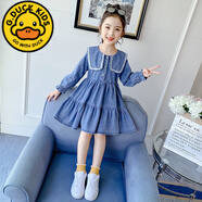 G.DUCKKIDS童裝兒童連衣裙洋氣女童牛仔裙春裝2024秋季新款女孩公主長袖裙子 春秋款牛仔藍 120 適合身高110cm4-12歲