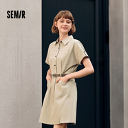 森馬（Semir）【連衣裙合輯】夏天女法式慵懶風(fēng)裙子復(fù)古學(xué)院風(fēng)針織裙雪紡碎花裙 Z款翻領(lǐng)工裝裙-淺卡其50301 M
