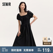 森馬連衣裙女溫柔氣質(zhì)白月光夏季法式方領(lǐng)收腰中長裙107424114036