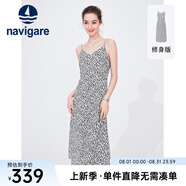 Navigare意大利小帆船無袖連衣裙女士夏季修身時尚碎花裙薄款吊帶裙 科技白/黑 XL 碼
